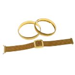 1 Armband. 2 Armreifen 56.78g 585/- und 916/- Gelbgold