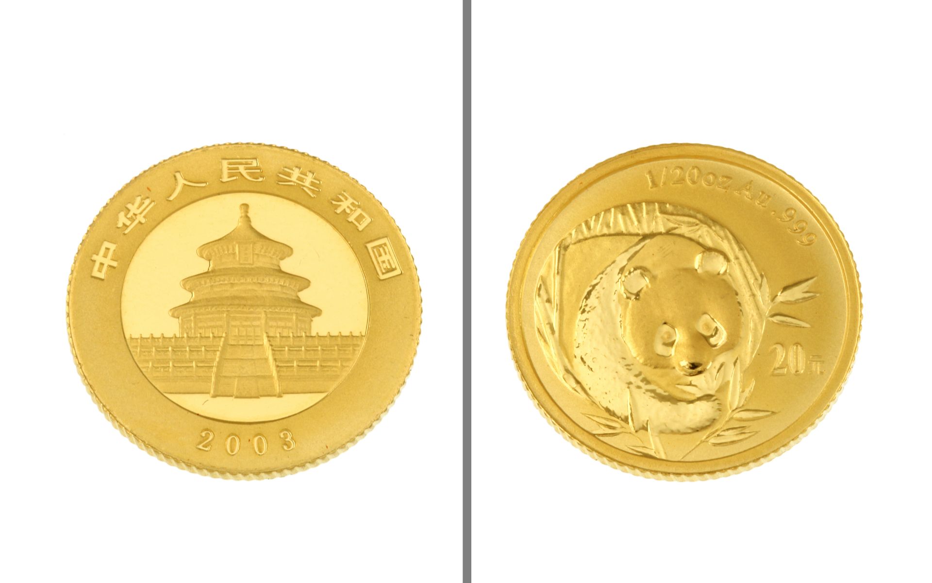 Goldmuenze 1/20 Unze China Panda 1.56g 999/- Gelbgold 2003