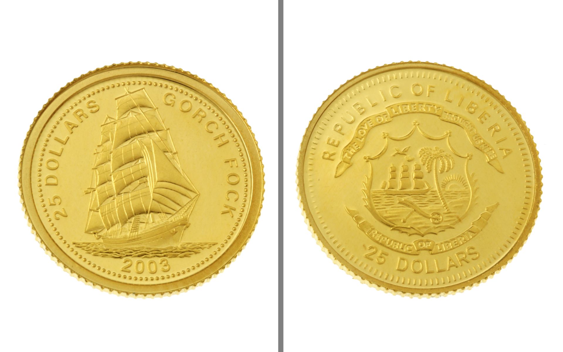 Goldmuenze 25 Dollars Republic Liberia 1.24g 999/- Gelbgold 2003