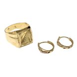 1 Ring. 1 paar Creolen 4.88g 585/- Gelbgold