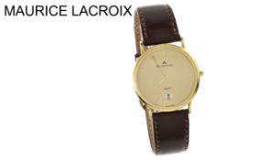 Maurice Lacroix Quarz 750/- Gelbgold mit Lederband nicht original und Edelstahl Schliesse vergoldet.