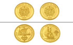 2 Goldmuenzen 10 Pa'anga Kingdom of Tonga 2.48g 999/- Gelbgold 2003