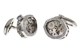 Manschettenknoepfe 16.5g 750/- Weissgold mit Uhrwerken