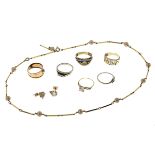 Konvolut Goldschmuck 15.99g 585/- Gold mit Steinen. 1 Steinkette vergoldet