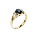 Ring 3.56g 585/- Gelbgold mit 4 Diamanten zus. ca. 0.20 ct. und Saphir. Ringgroesse ca. 62