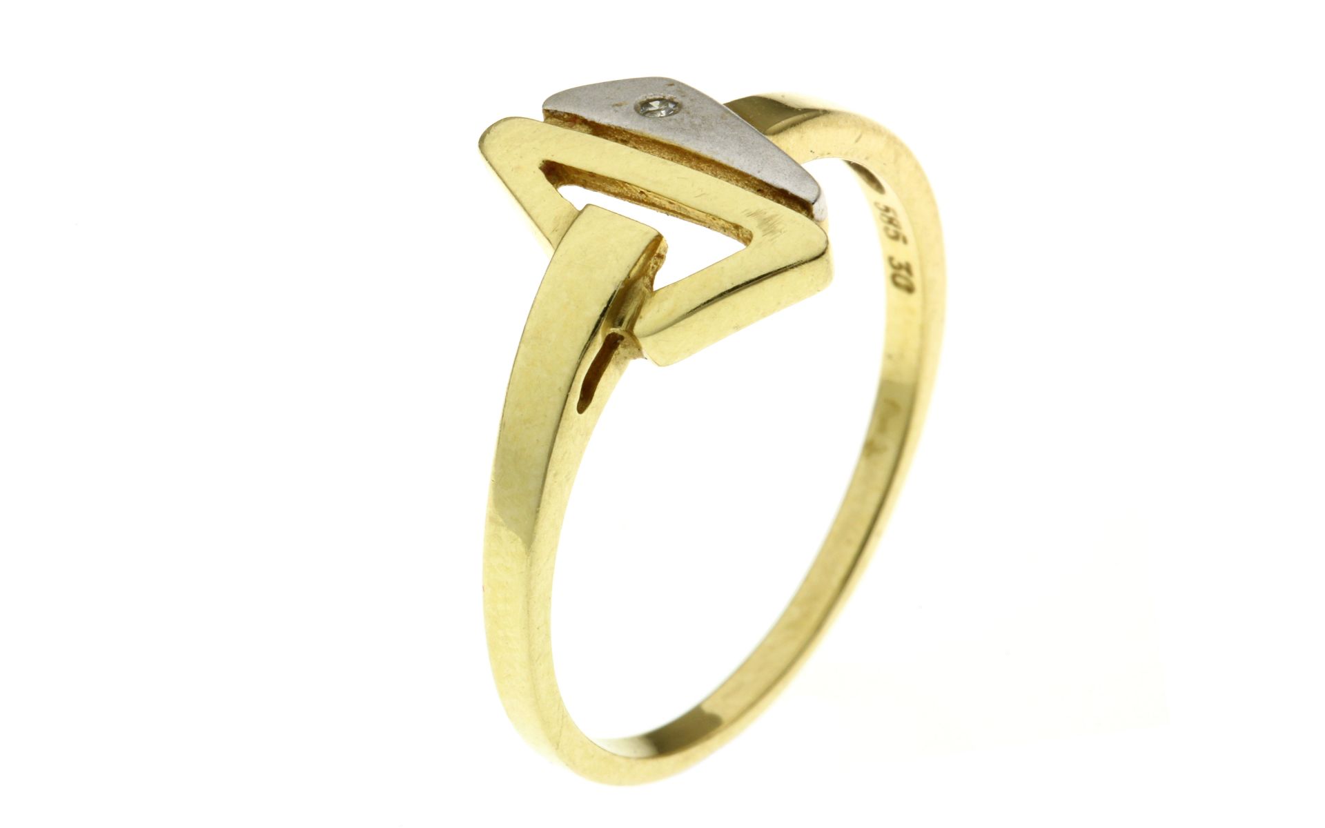 Ring 2.15g 585/- Gelbgold und Weissgold mit Diamant ca. 0.01 ct.. Ringgroesse ca. 56