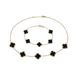 1 Collier. 1 Armband 21.52g 750/- Gelbgold mit Onyxplatten. kein originaler Markenschmuck