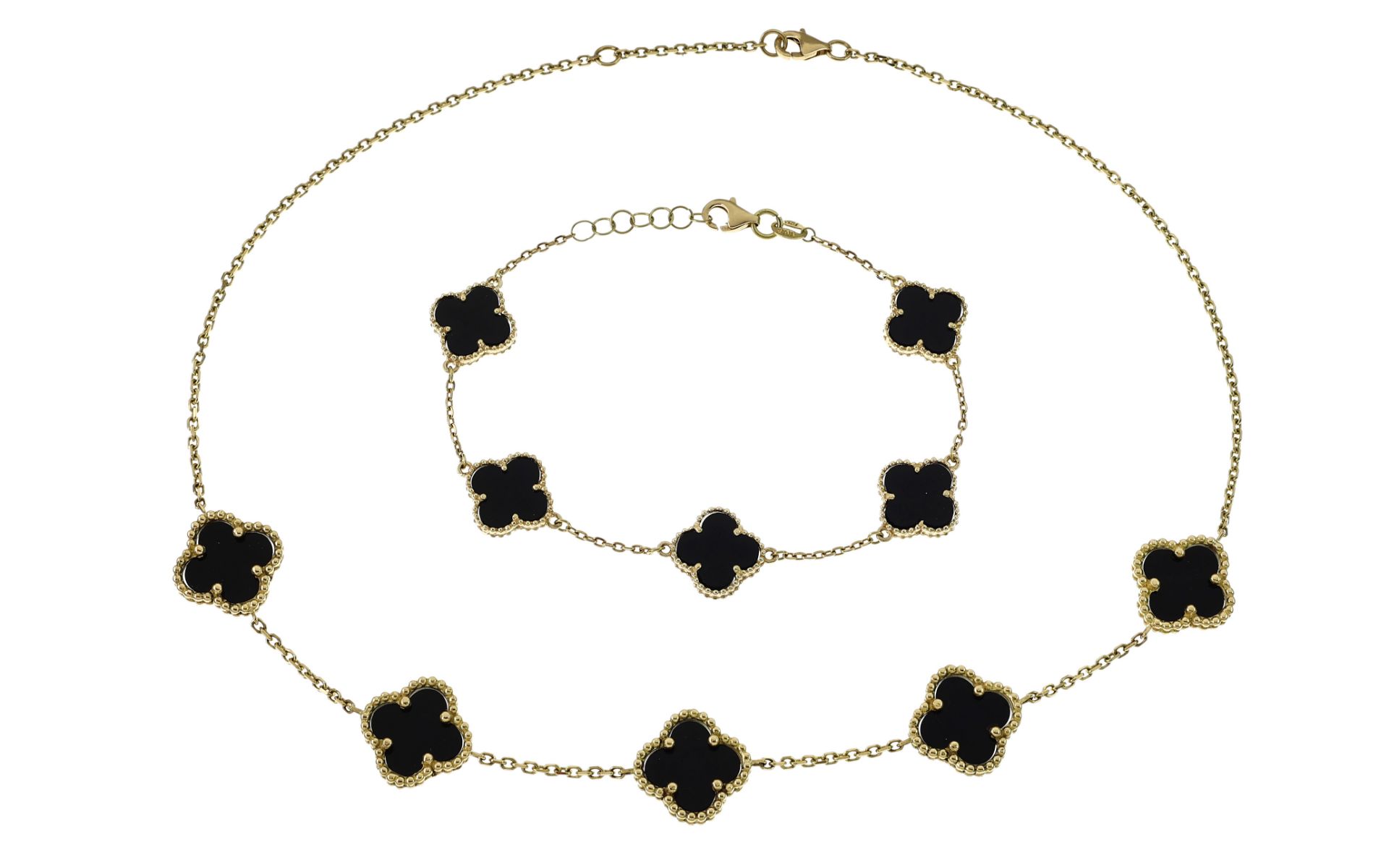 1 Collier. 1 Armband 21.52g 750/- Gelbgold mit Onyxplatten. kein originaler Markenschmuck