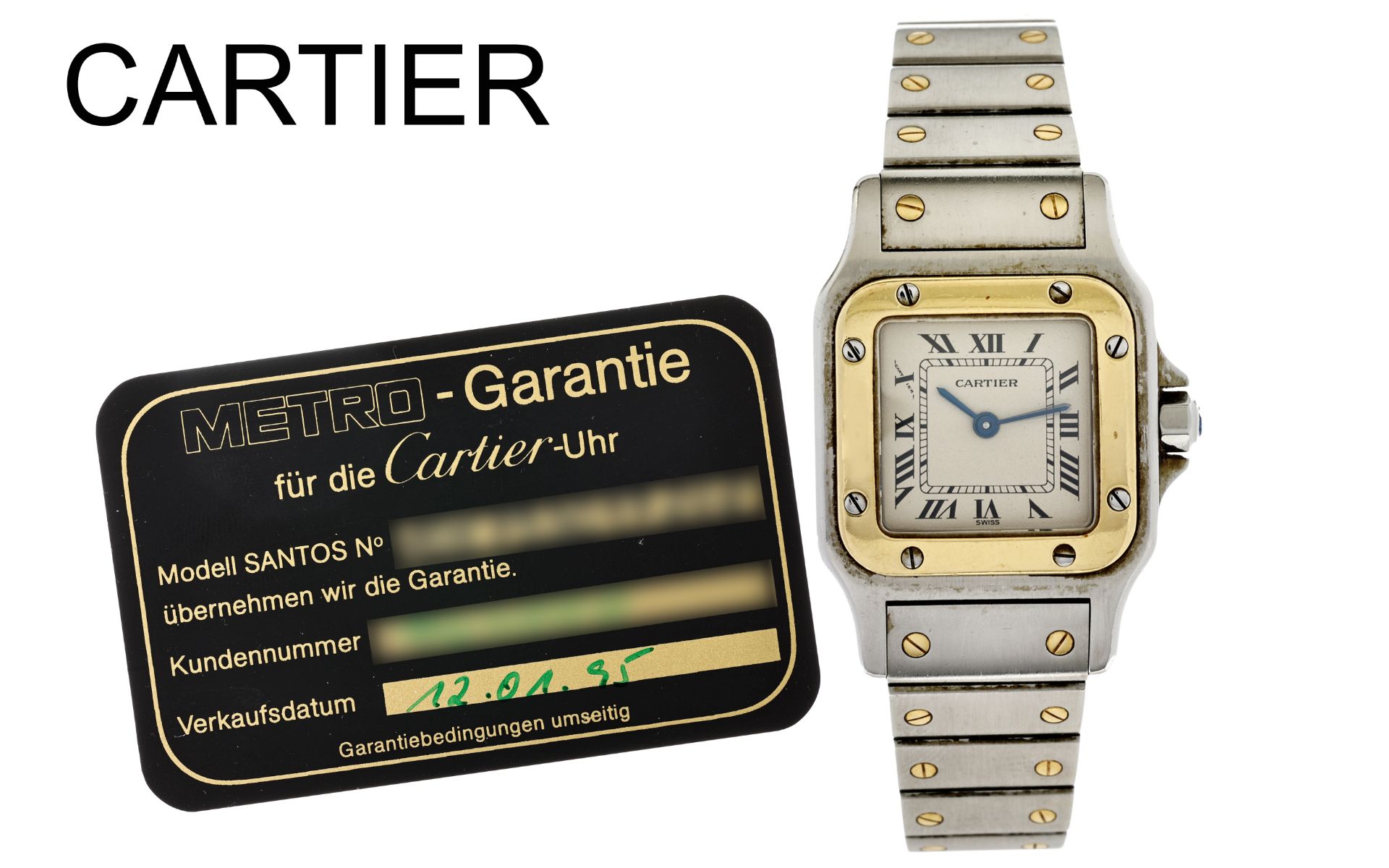 Cartier Santos Ref. 47208 Quarz 750/- Gelbgold/Edelstahl. mit Box und mit Papiere. Kaufdatum 1995