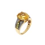 Ring 5,5g 585/- Gelbgold und Weißgold mit 4 Diamanten zus. ca. 0,04 ct. und Citrin, Ringgröße ca. 52