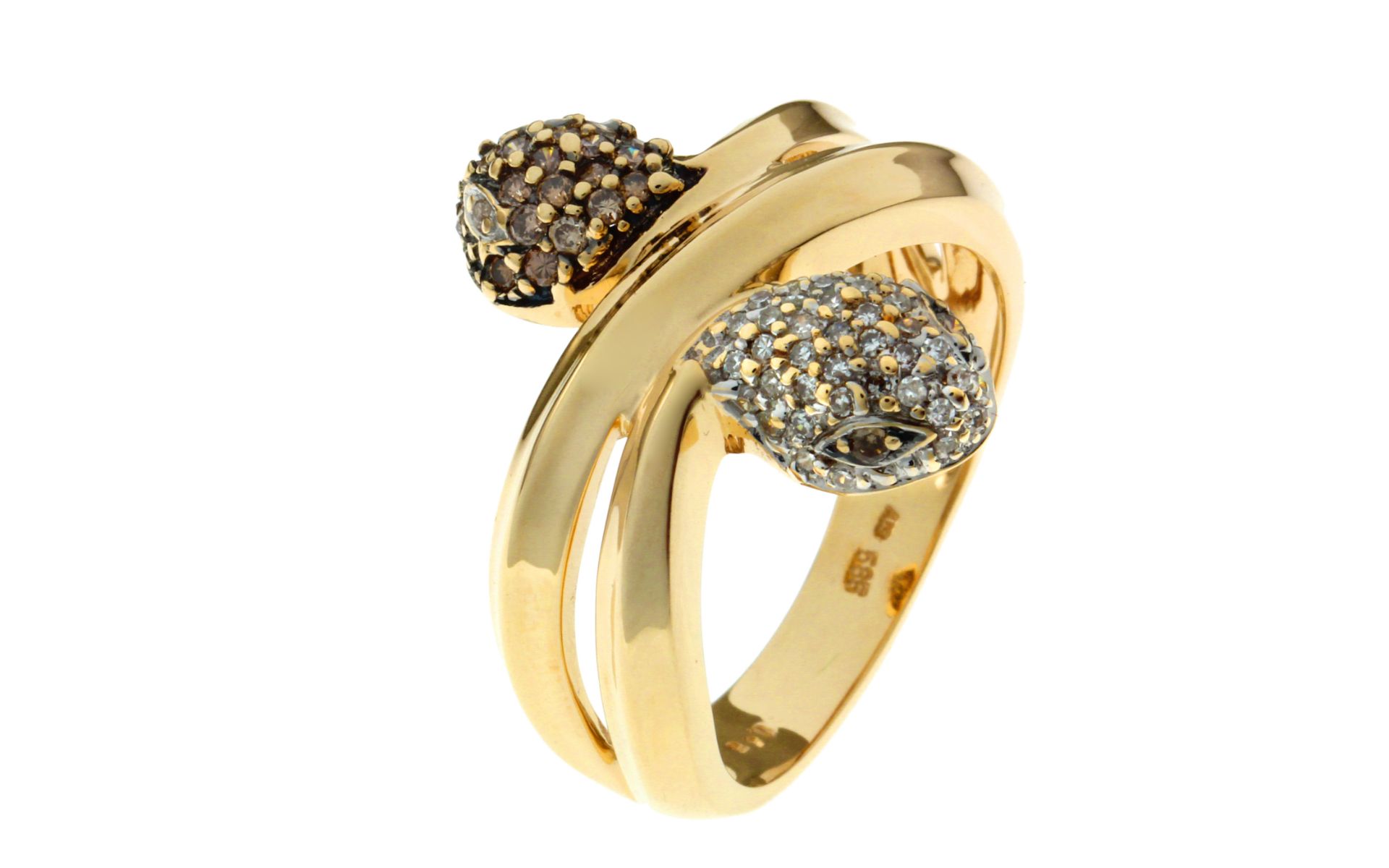 Ring 7,24g 585/- Gelbgold und Weißgold mit 35 Diamanten zus. ca. 0,35 ct. und 21 braunen Diamante...