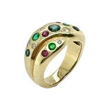 Ring 7,91g 585/- Gelbgold mit 7 Diamanten zus. ca. 0,15 ct., Saphiren, Rubinen und Smaragden, Rin...