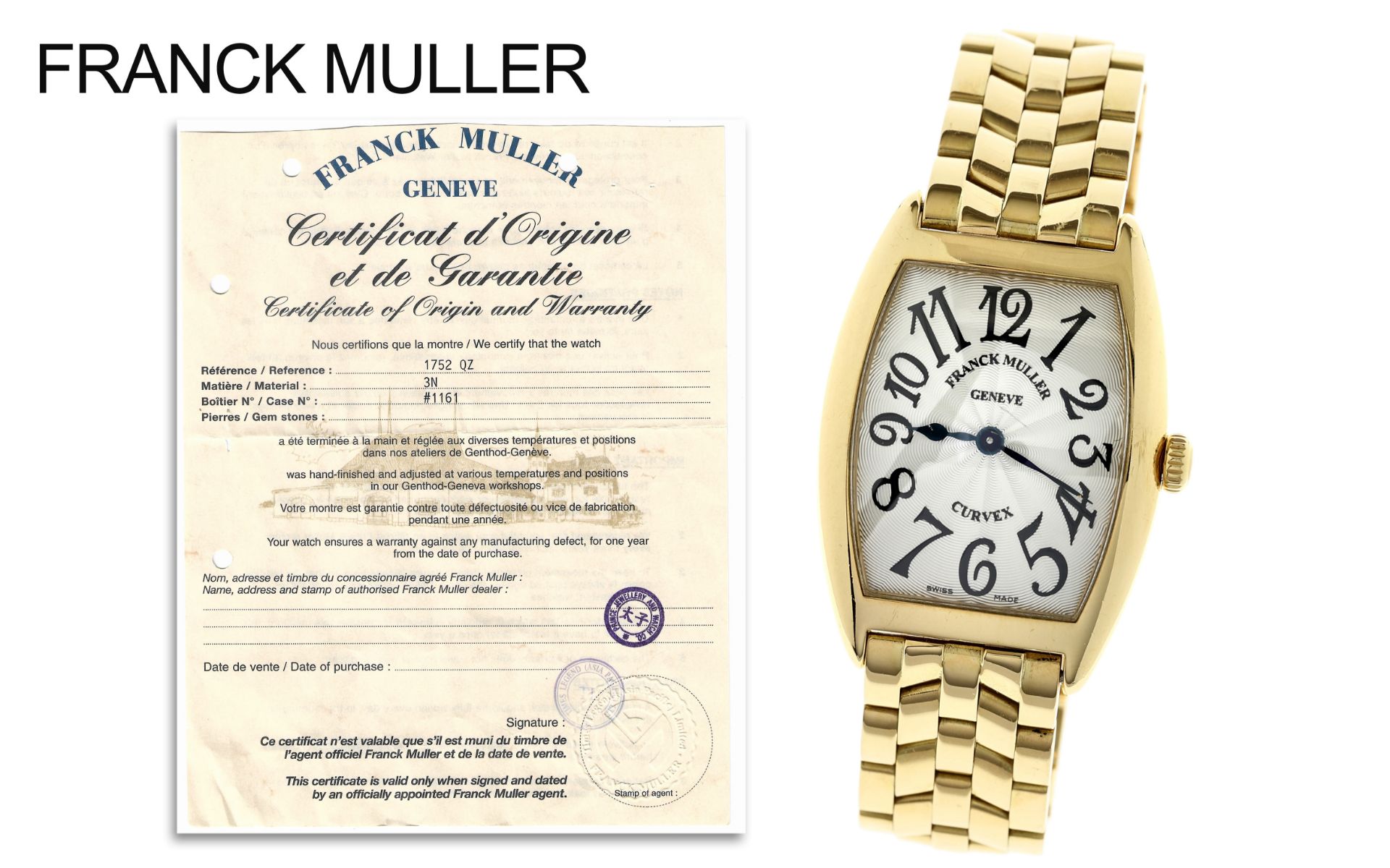 Franck Muller Geneve Curvex 100,77g Quarz 750/- Gelbgold, ohne Box und ohne Papiere