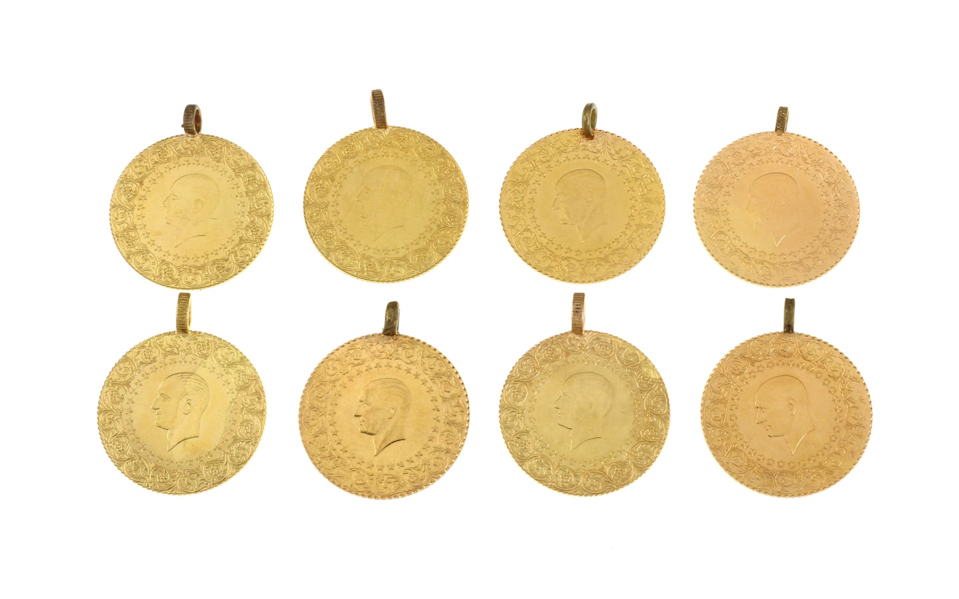 8 Münzanhänger 58,18g 916/- Gelbgold mit Kupferösen