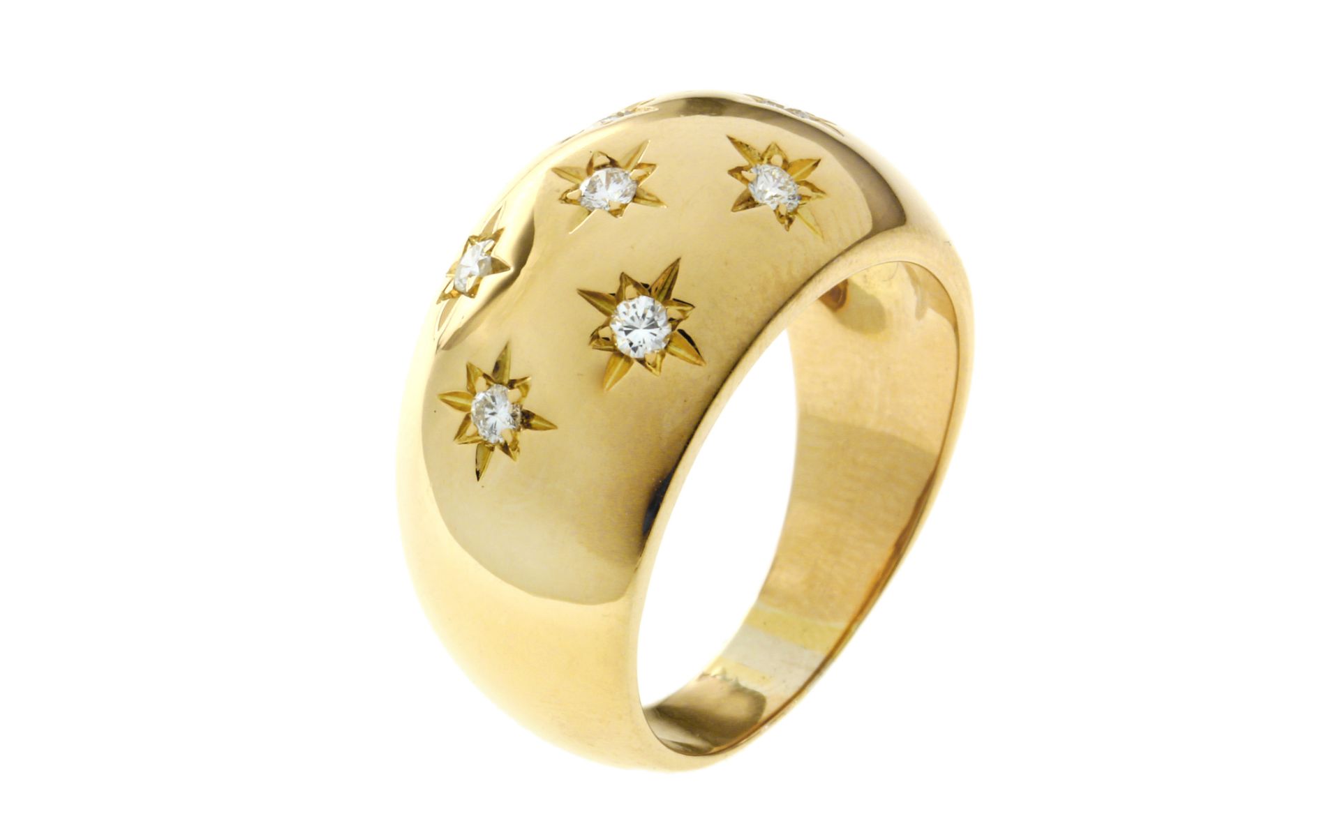 Ring 11,86g 750/- Gelbgold mit 7 Diamanten zus. ca. 0,21 ct., Ringgröße ca. 57