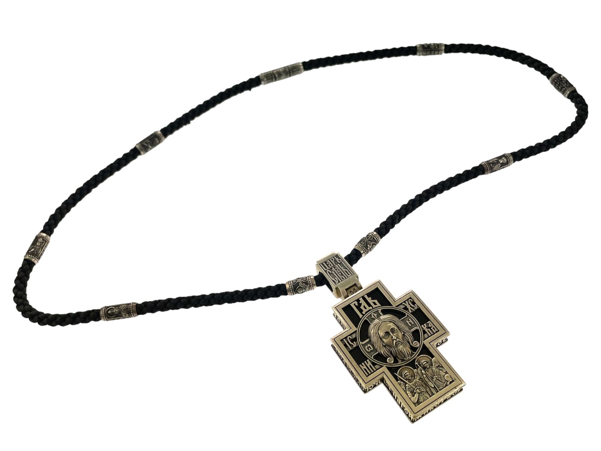 Zavarin Stoffkette mit Kreuzanhänger 106,49g 925/- Silber mit Onyx