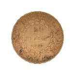 Goldmünze 20 Francs Republique Francaise 6,42g 900/- Gelbgold 1877