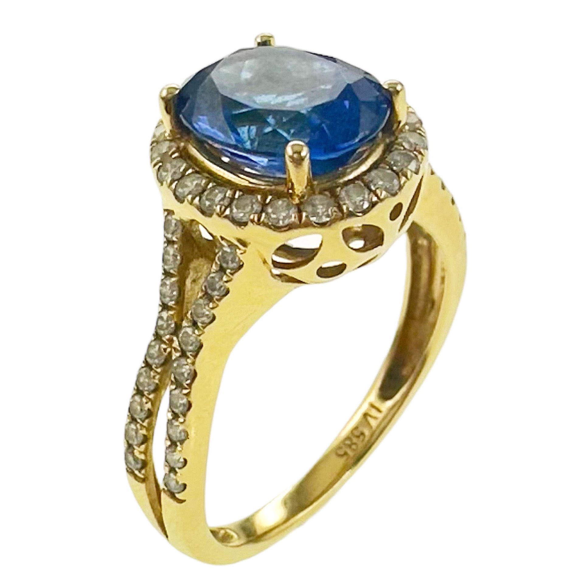 Ring 5,45g 585/- Gelbgold mit ca. 60 Diamanten zus. ca. 1,20 ct. und Tansanit, Ringgroesse ca. 62