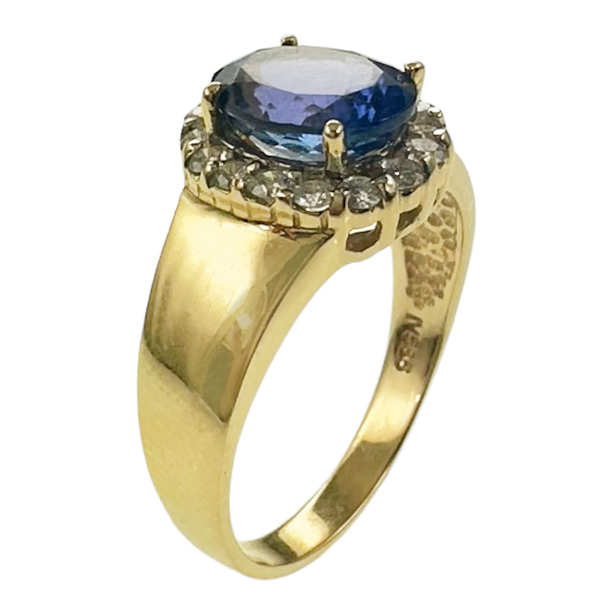 Ring 6,07g 585/- Gelbgold mit 16 Diamanten zus. ca. 0,48 ct. mit Tansanit, Ringgroesse ca. 62