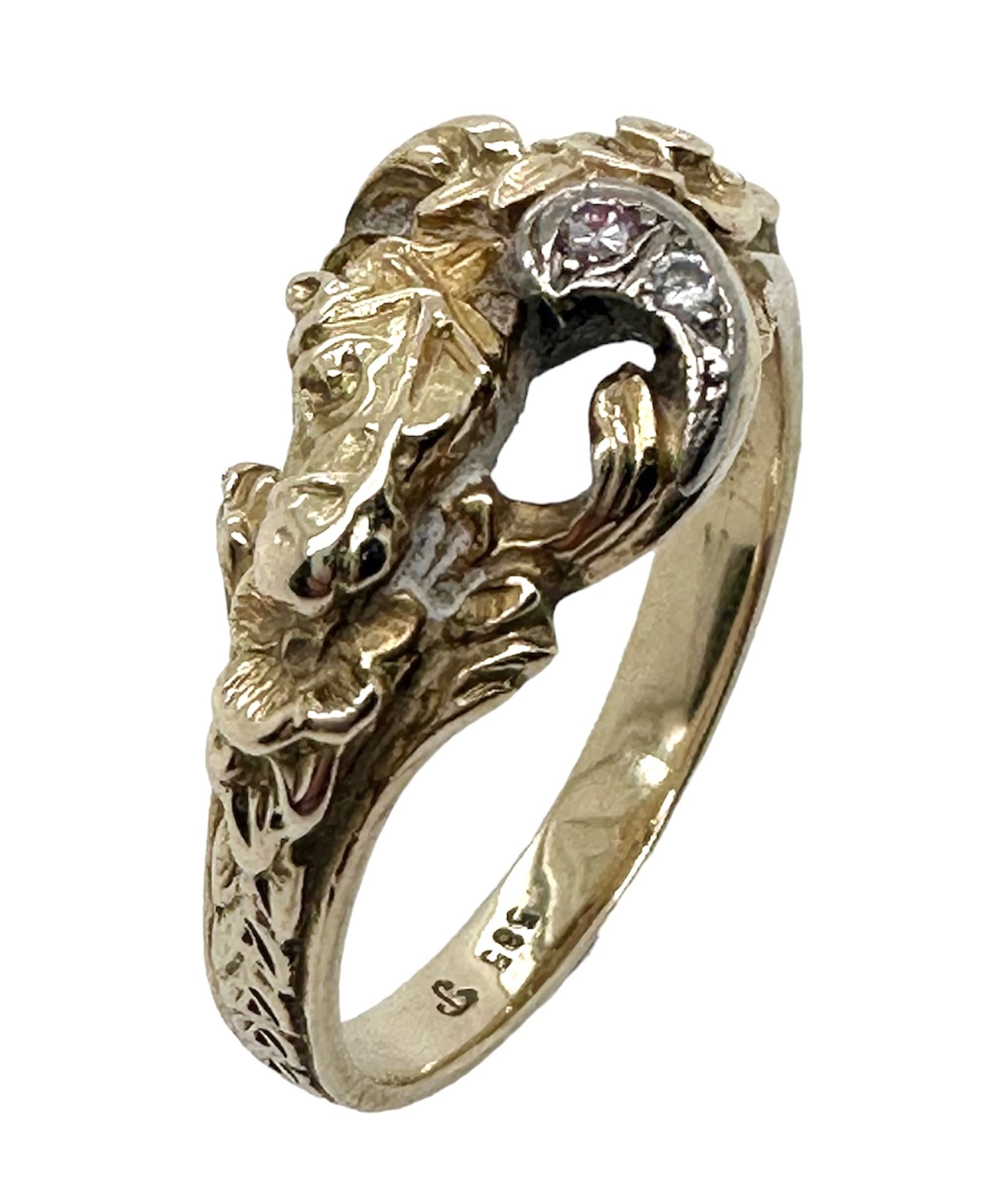 Ring 6,43g 585/- Gelbgold und Weissgold 2 Diamanten zus. ca. 0,03 ct., Ringgroesse ca. 60