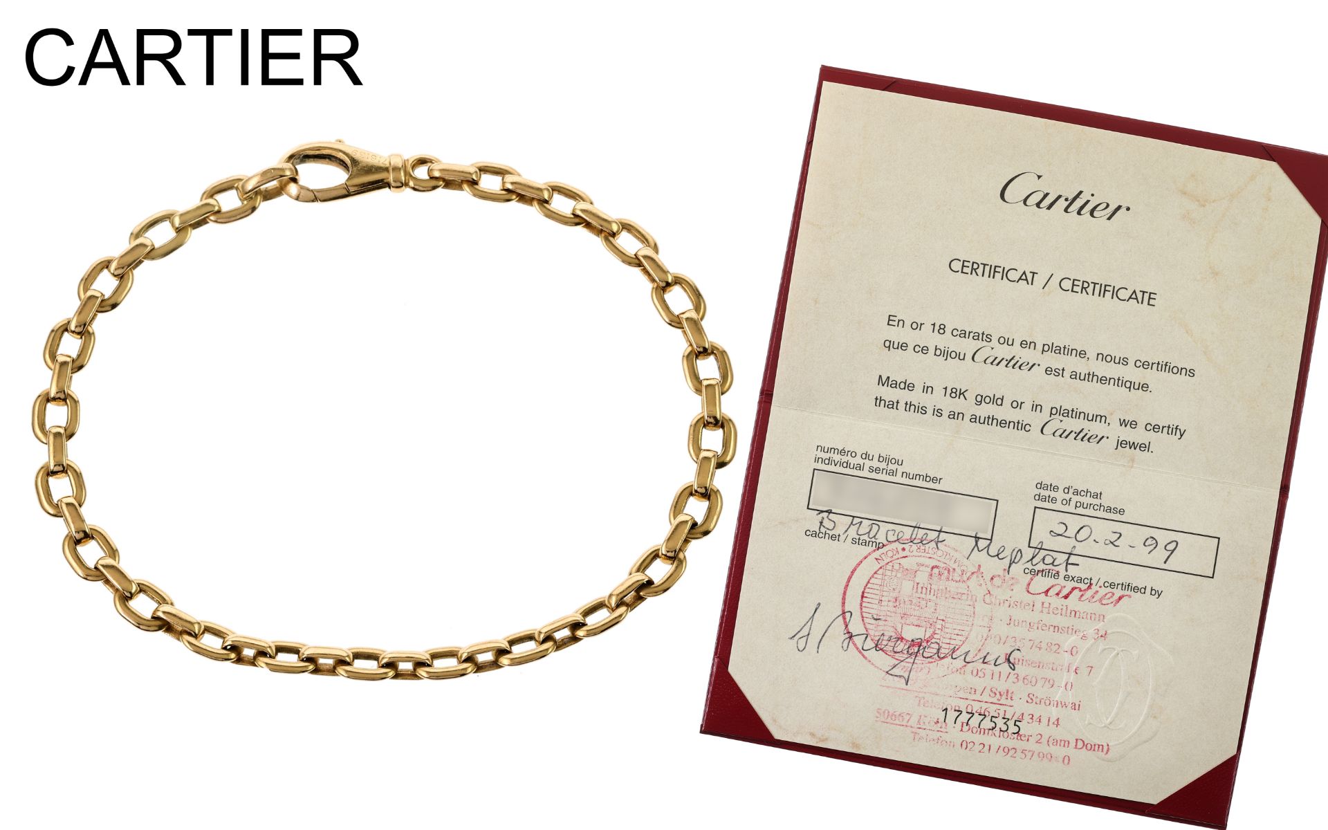 Cartier Armband 13,81g 750/- Gelbgold, Laenge ca. 20 cm, mit Zertifikat