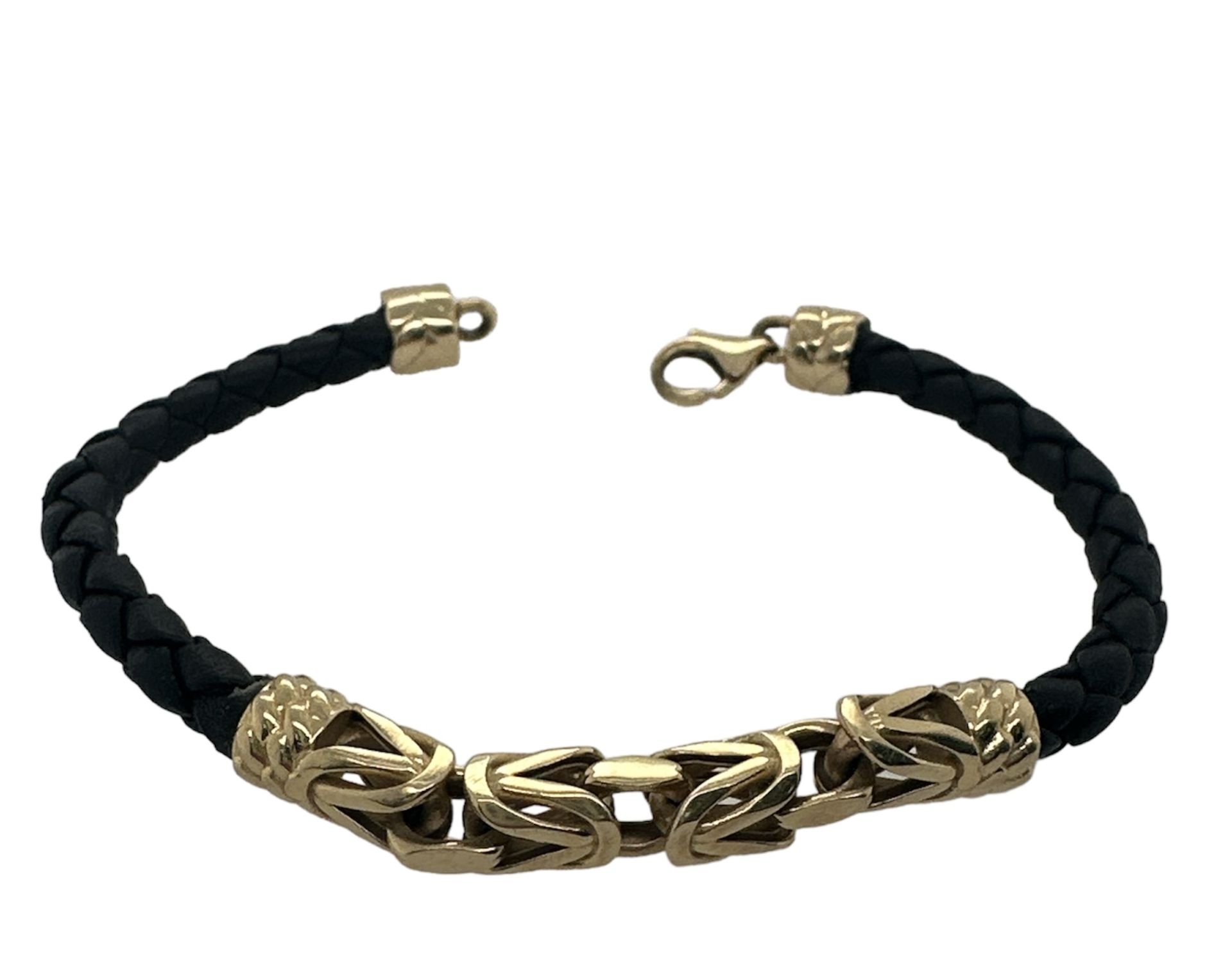 Lederarmband mit Goldteilen 11,12g 585/- Gelbgold, Laenge ca. 19,50 cm