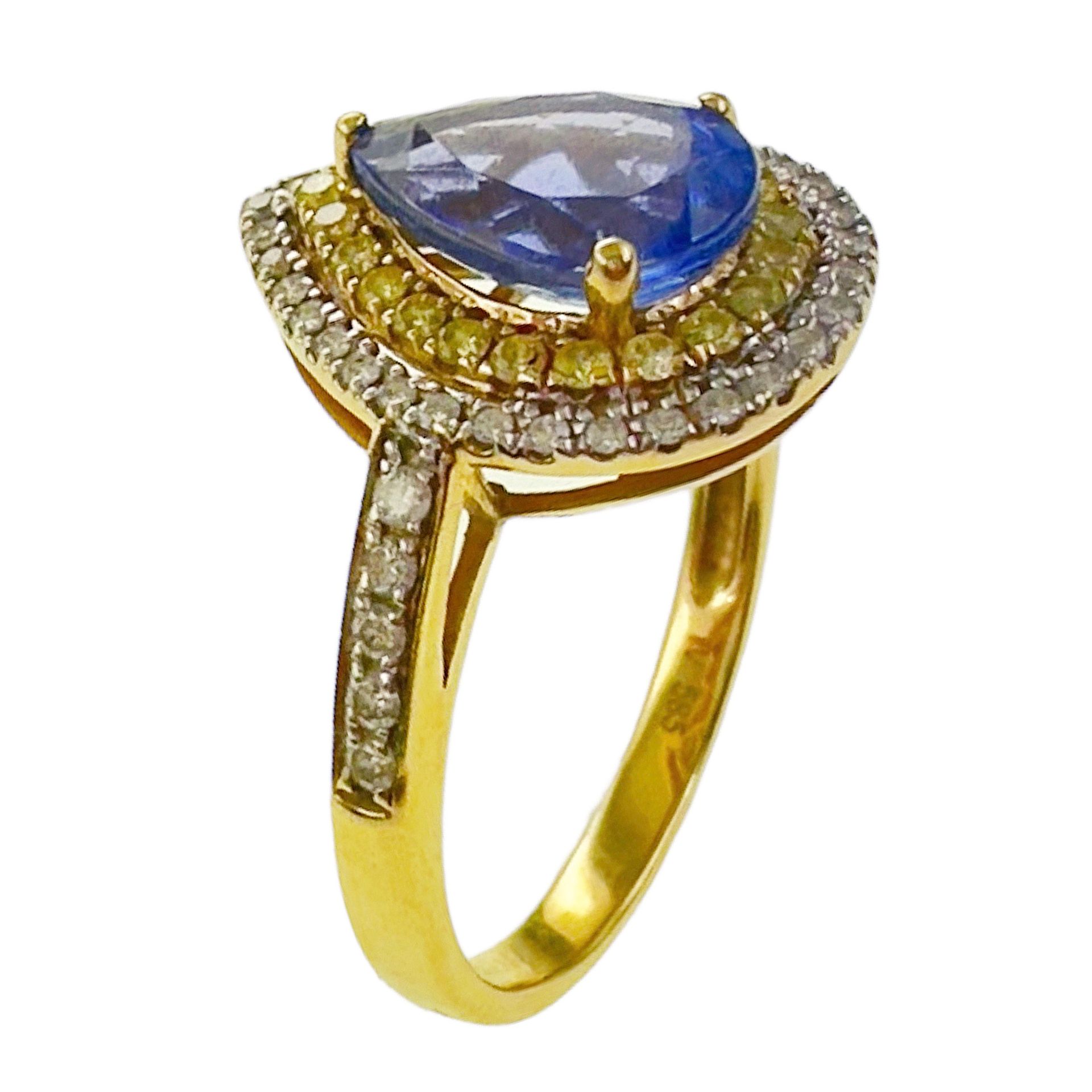 Ring 3,93g 585/- Gelbgold und Weissgold mit ca. 42 weissen Diamanten zus. ca. 0,42 ct., ca. 21 gelb.