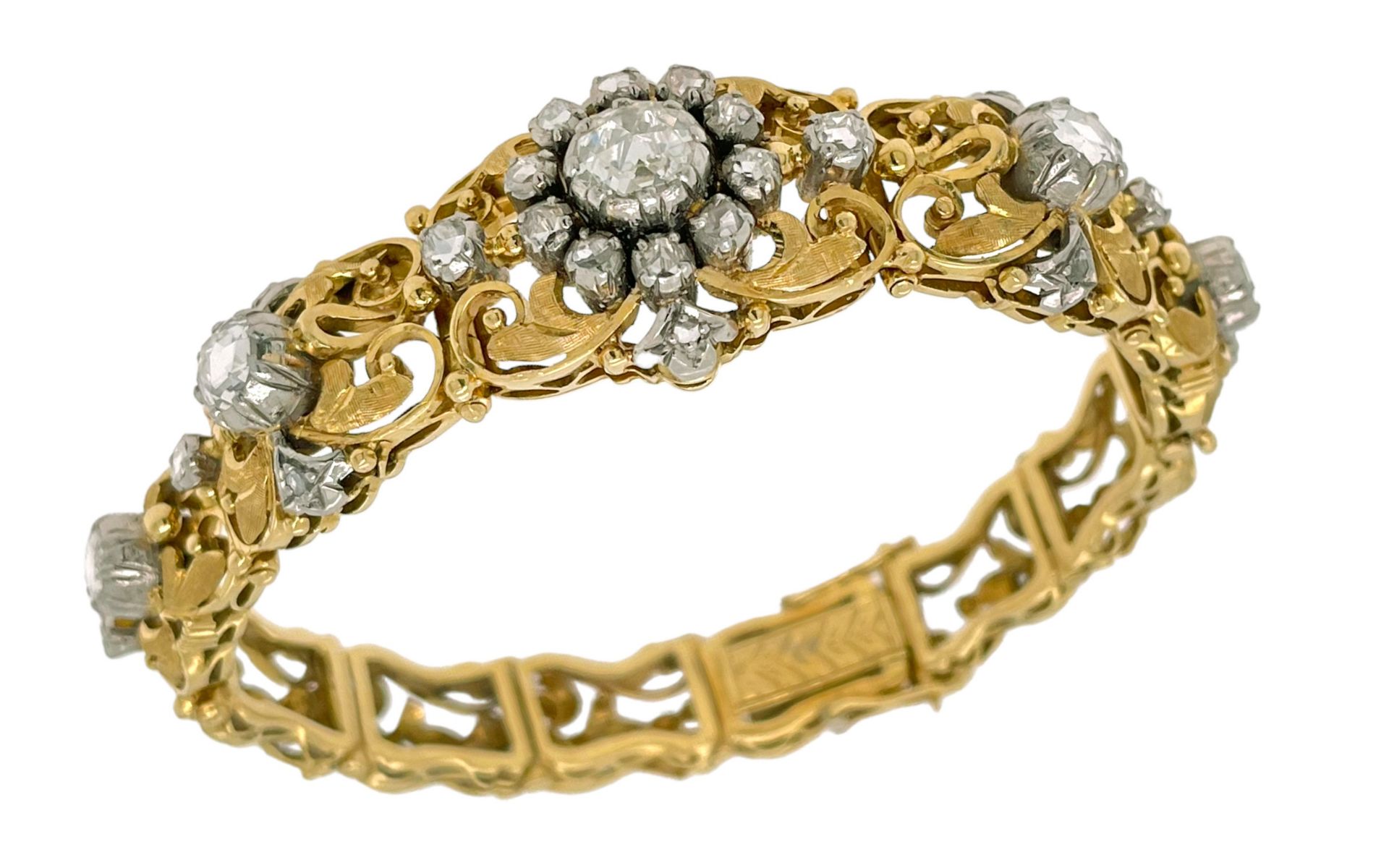 Armreif 47,8g 750/- Gelbgold und Weissgold mit Diamant ca. 1 ct., 2 Diamanten zus. ca. 1 ct., 2 Di..