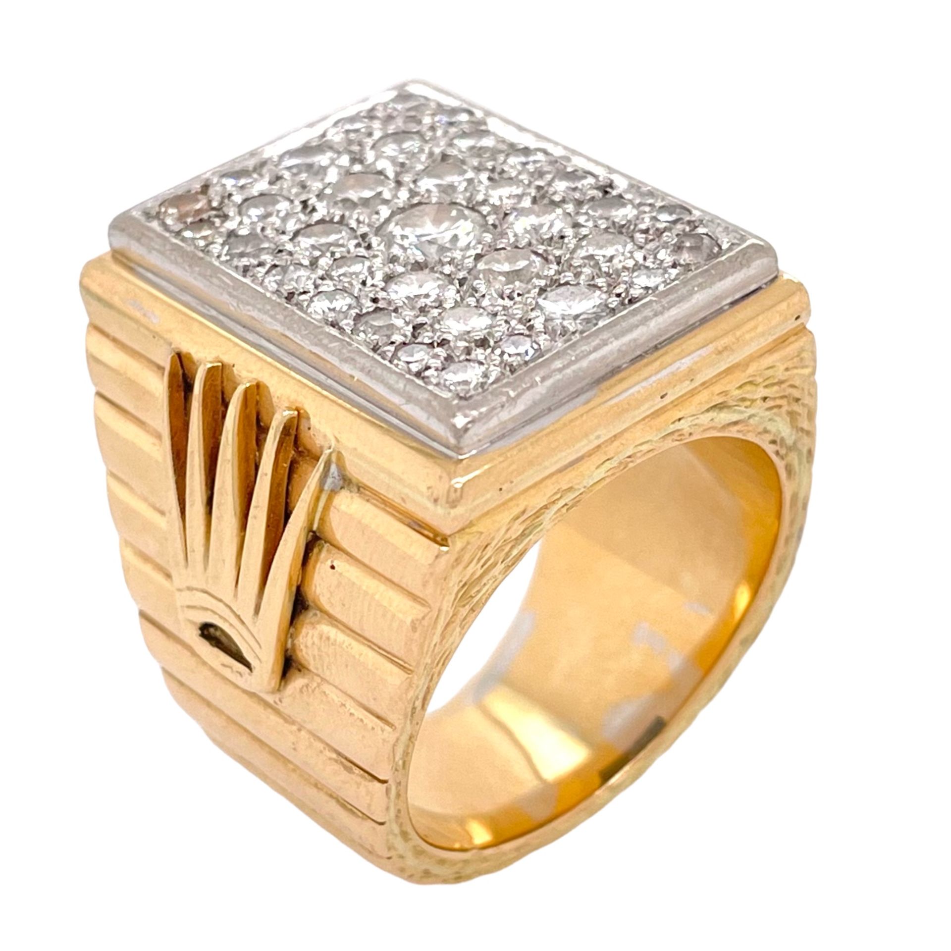 Ring 55,42g 750/- Gelbgold und Weissgold mit Diamanten, Ringgroesse ca. 67