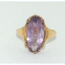 9ct gold ladies Amethyst solitaire statement ring 3.3g size O