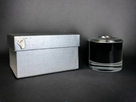 A BROADWAY & CO STERLING SILVER & BLACK GLASS TEA LIGHT HOLDER. With original box, Hallmarked.