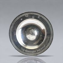 A RICHARD COMYNS STERLING SILVER ARMADA DISH. Engraved for "The Officers HQ UKLF" (UK land