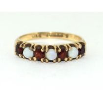 9ct gold ladies Opal and Garnet half eternity ring set with cabochon opals size N