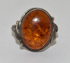 925 silver antique set Amber ring size N