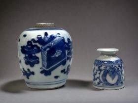 A CHINESE BLUE & WHITE PORCELAIN VASE. Qing dynasty. painted with Buddhist auspicious symbols.