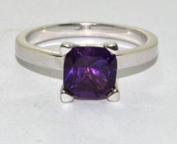 925 silver Amethyst square solitaire ring size N