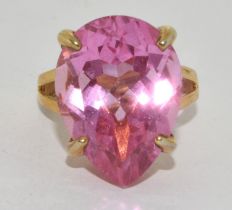 925 silver gilt Pink Tourmaline pear shape ring size N