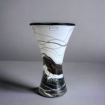 A GOZO GLASS 'NOIR' VASE. Trumpet shape, with black collage. Signed to base. Height - 16cm