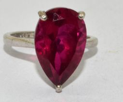 925 silver pear shape Rubellite ring size M