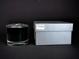 A BROADWAY & CO STERLING SILVER & BLACK GLASS TEA LIGHT HOLDER. With original box, Hallmarked.
