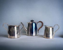A VICTORIAN SILVERPLATE BATCHELOR'S TEASET. By Pinder brothers, Circa 1885. Christopher Dresser