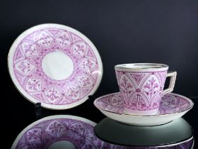 A WILEMAN & CO TEACUP & SAUCER TRIO. Pink Aesthetic Christopher Dresser style design. Marks to base.