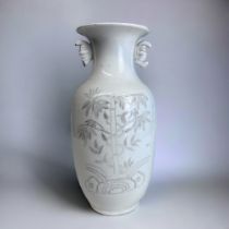 A CHINESE WHITE PORCELAIN BALUSTER VASE. Late Qing / Republic period. Black painted Bamboo