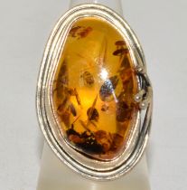 Large set 925 silver Amber statement ring size N