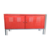 Red Metal Cabinet H-63cm W-118cm D- 40cm