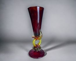 A tall Venetian Murano glass Goblet. In 'Salviati' style, with an Elephant form stem and ruby bowl.