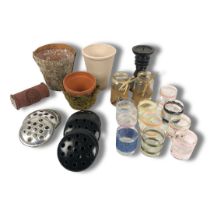 Assortment of Flower Pots, Decorative Glass Jars & Candle Holder.