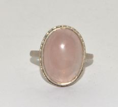 925 silver large single Pink Quarts ring size P