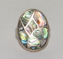 925 silver designer Abalone/MOP ring size L