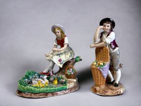 Two Sitzendorf Porcelain Figurines. One depicting a seated girl by a pond with ducks, together